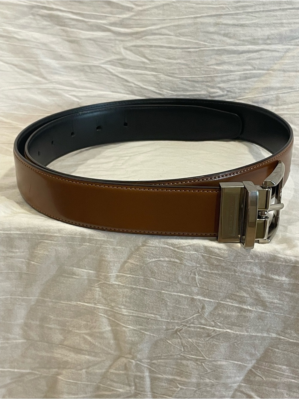 John Henry Reversible Leather Belt Black Brown Silver Buckle 32/80